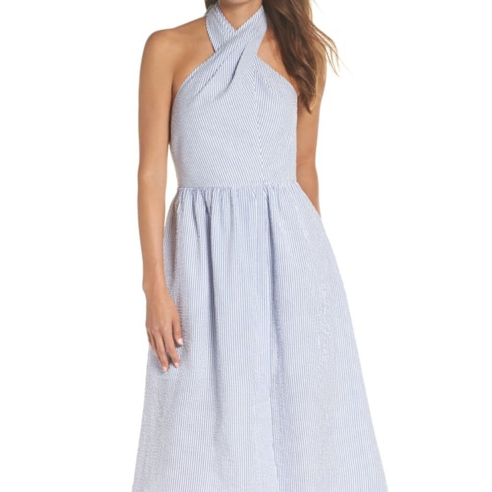 NWT J Crew Seersucker Halter Midi Dress